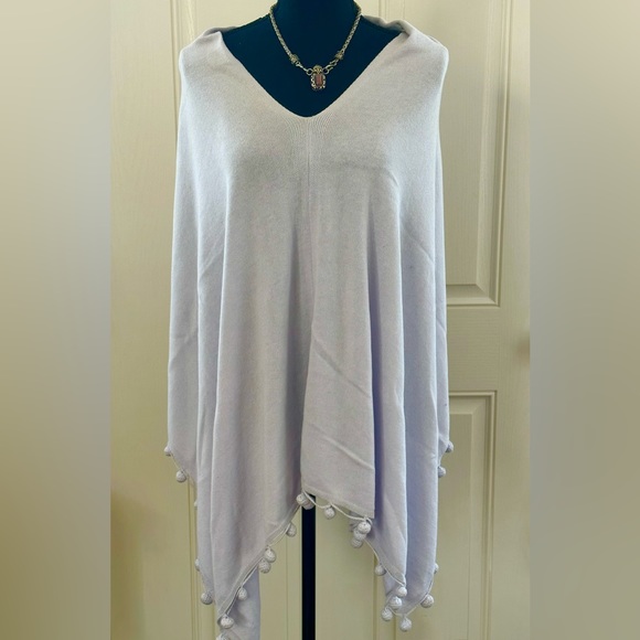 Cynthia Rowley Lilac Asymmetrical Poncho with Pom~Poms, One Size - Picture 3 of 5